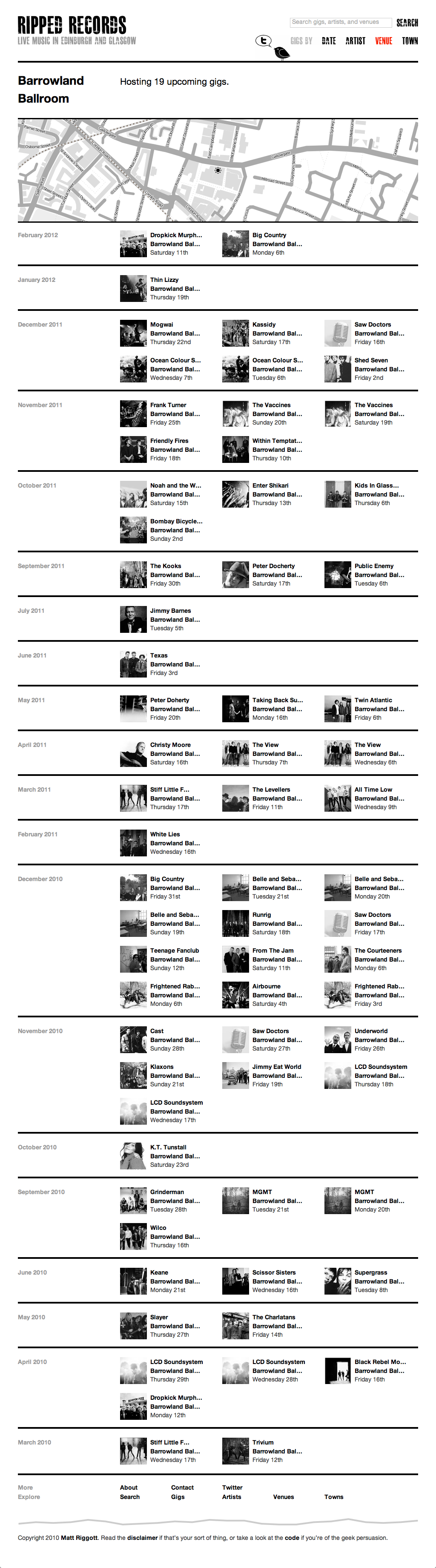 Full-size screenshot of the venue page for the Barras